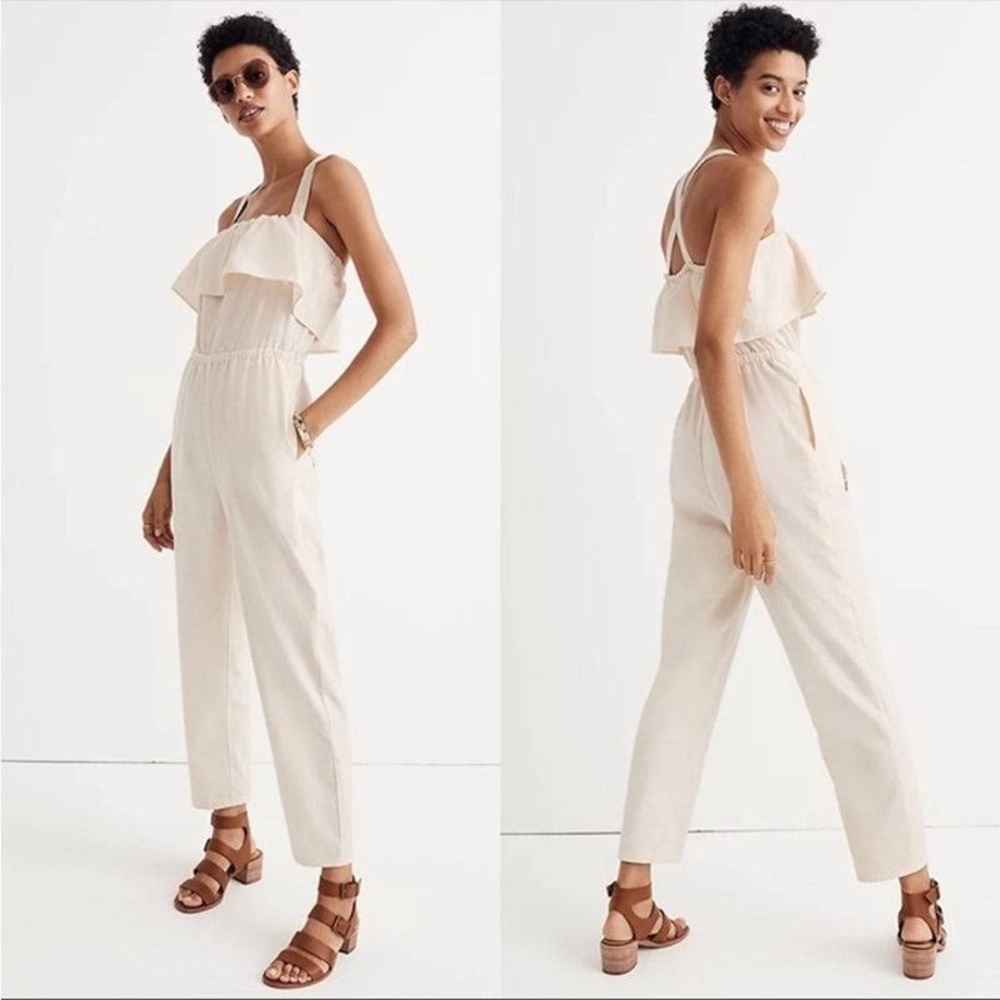 madewell linen ruffle pantsuit romper 💕🍑🥛